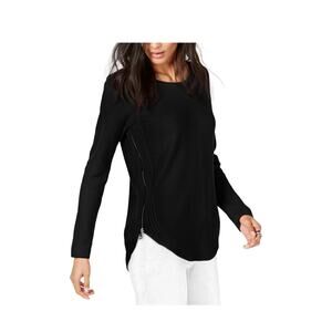 I.N.C International Concepts Waffle Side Zip Pullover Sweater Black 0X